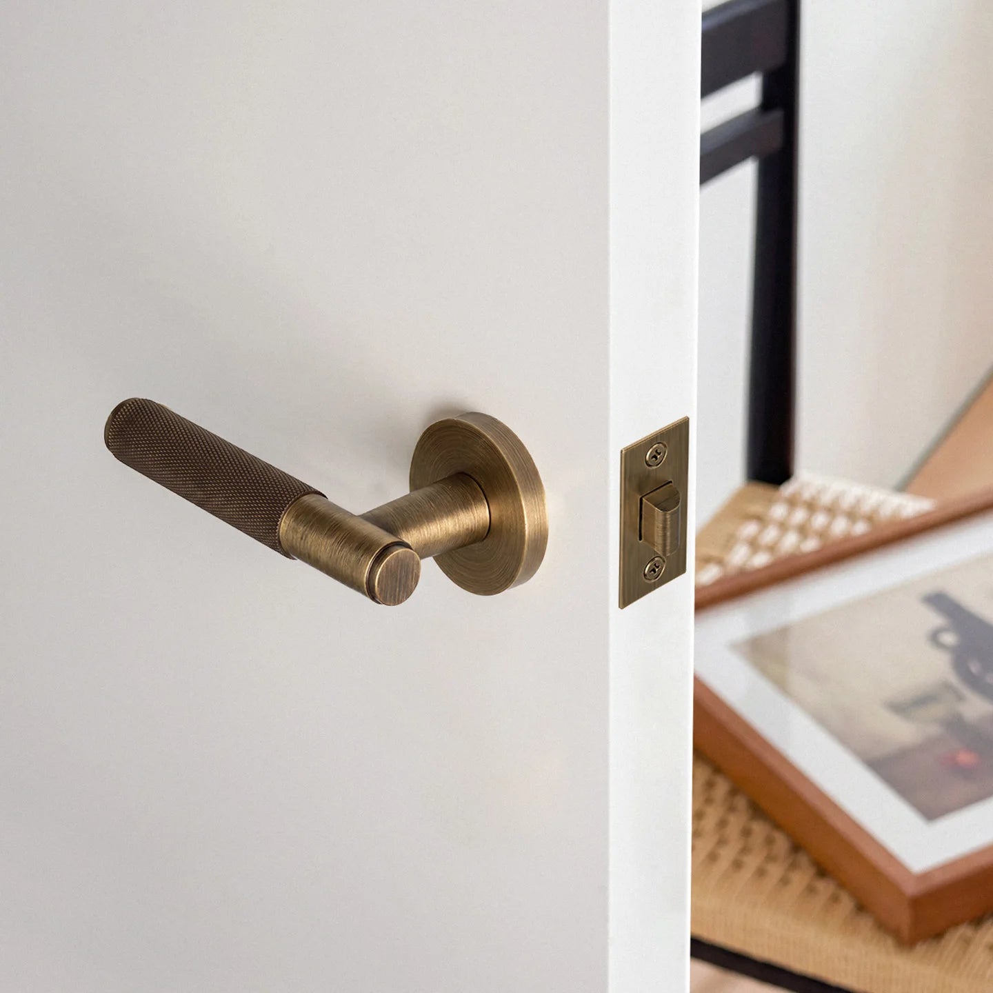 DOOROOM Brass Door Lock Set Modern Knurled Antique Bronze Interior Door Lock Decorative Lock Privacy Lock Passage Lock