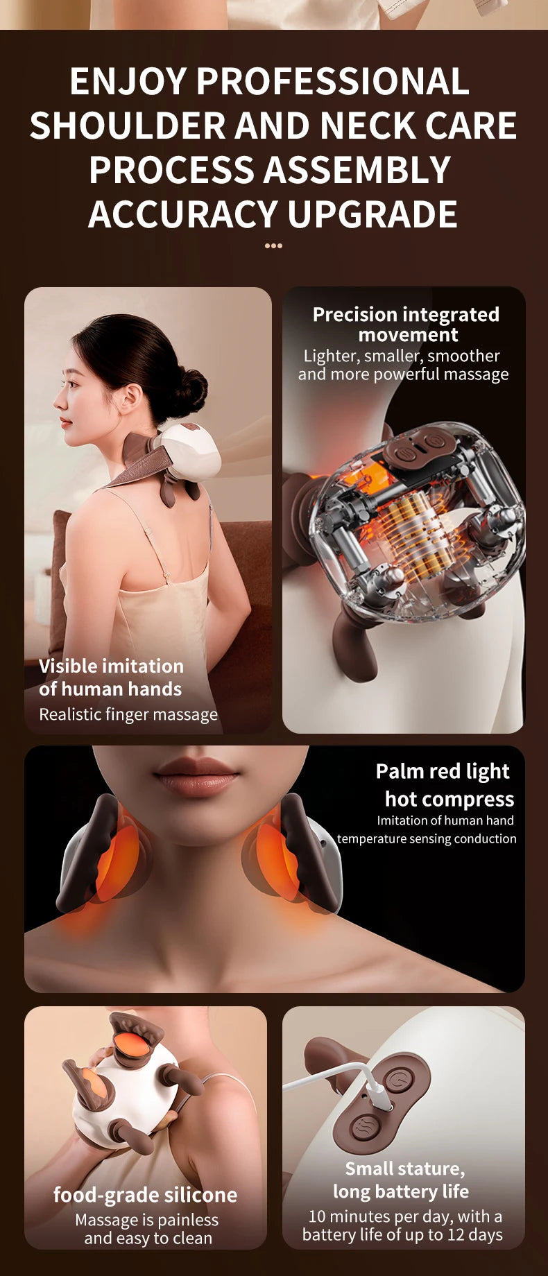 Electric Neck and Shoulder Massager - Deep Tissue Heat Therapy Device Massage Cushion Tidesmit