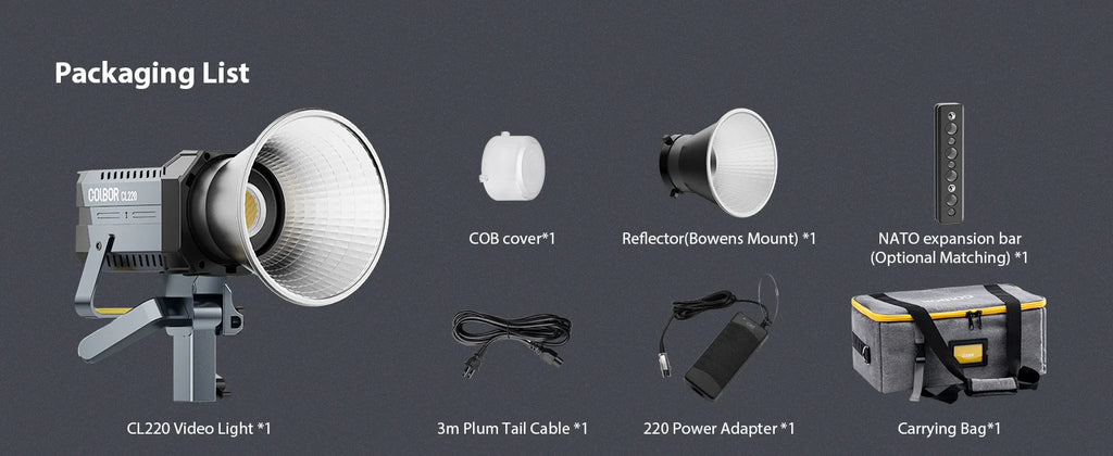 LED Video Light 220W Bicolor COB Studio Lamp with Bowens Mount Tidesmit