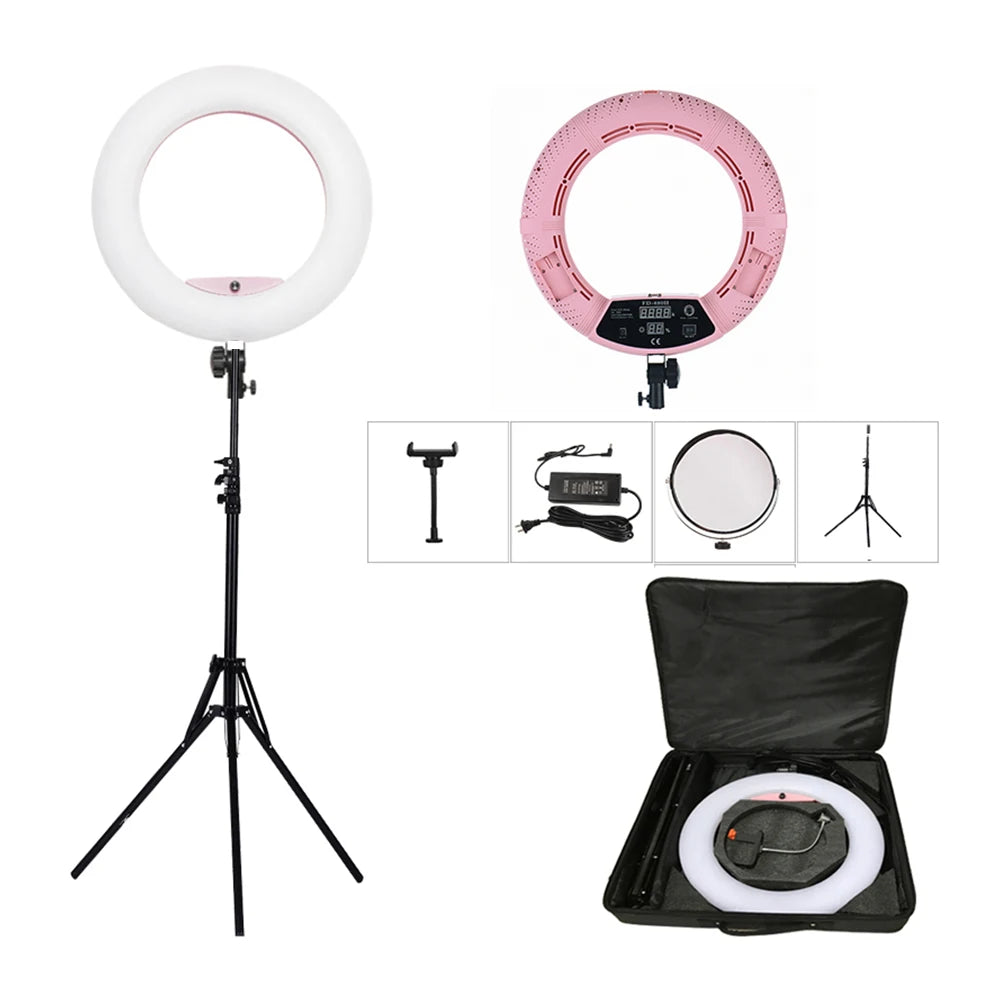 18-Inch Ring Light With Tripod Stand - Dimmable LED Studio Kit Pink Kit Tidesmit