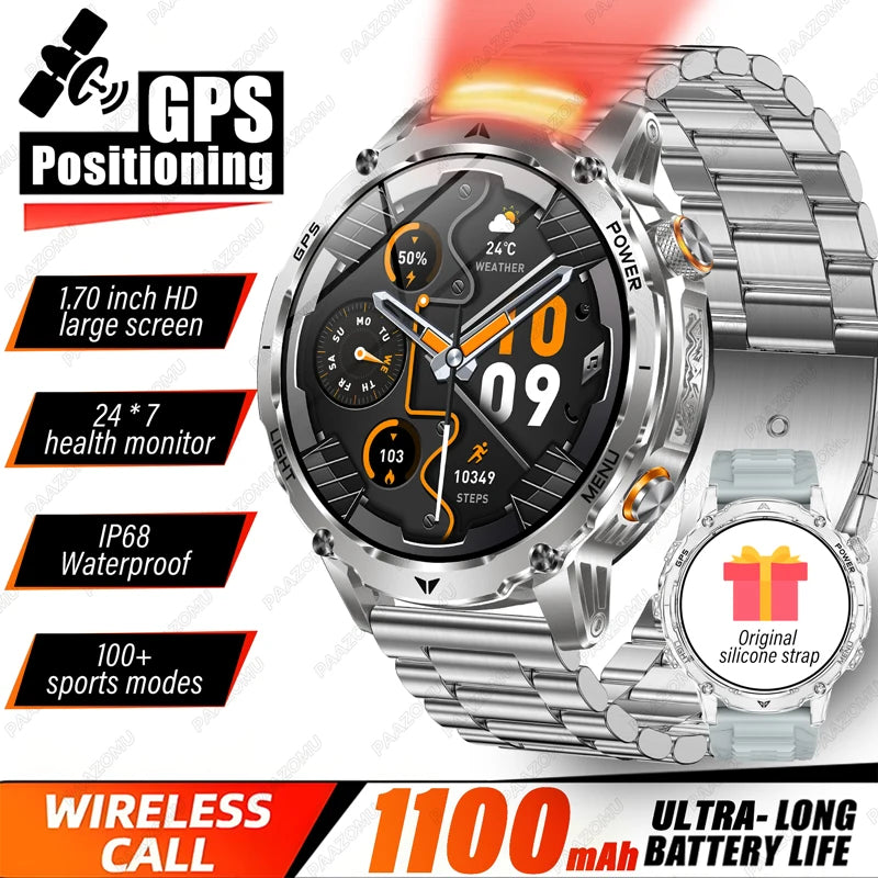 T-Rex 3 Military Grade 1100mAh Battery Smart Watch 10ATM Waterproof GPS Compass Altimeter Call AMOLED Men Swim Sports Smartwatch