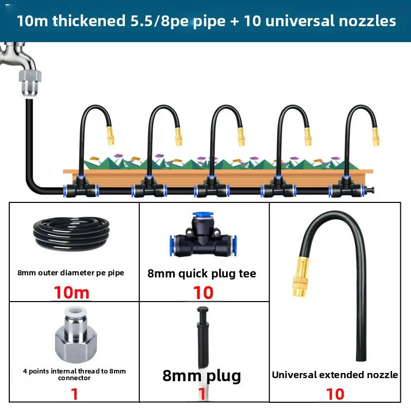 8mm PE Pipe Universal Automatic Irrigation Sprinkler Kit Rotating Copper Nozzle Watering Irrigation Patio Misting Cooling System