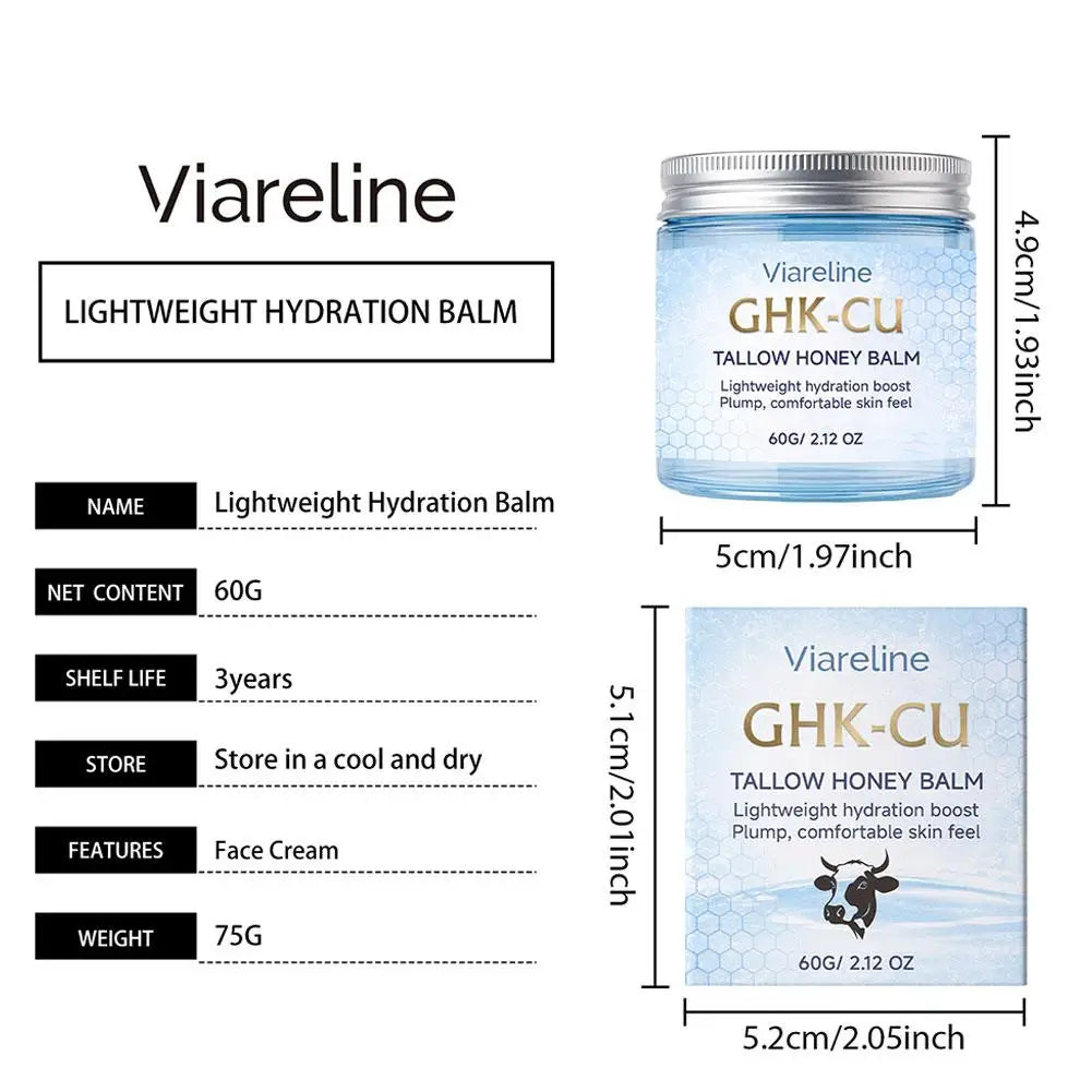 Viareline GHK-CU Copper Peptide Tallow Balm Day & Night Cream Firm Moisturize Honey Blue Balm for Mature, Dry & Sensitive Skin