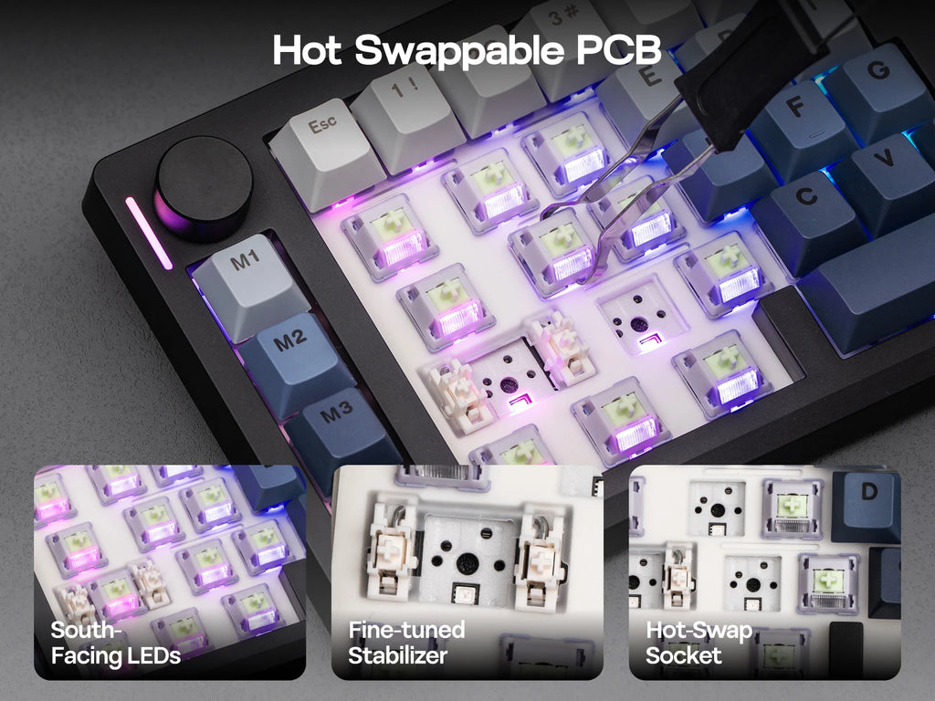 EPOMAKER Split70 QMK/VIA 70% Split Layout Wired/BT/2.4Ghz Wireless Mechanical Keyboard with Programmable Knob Mac Modifier