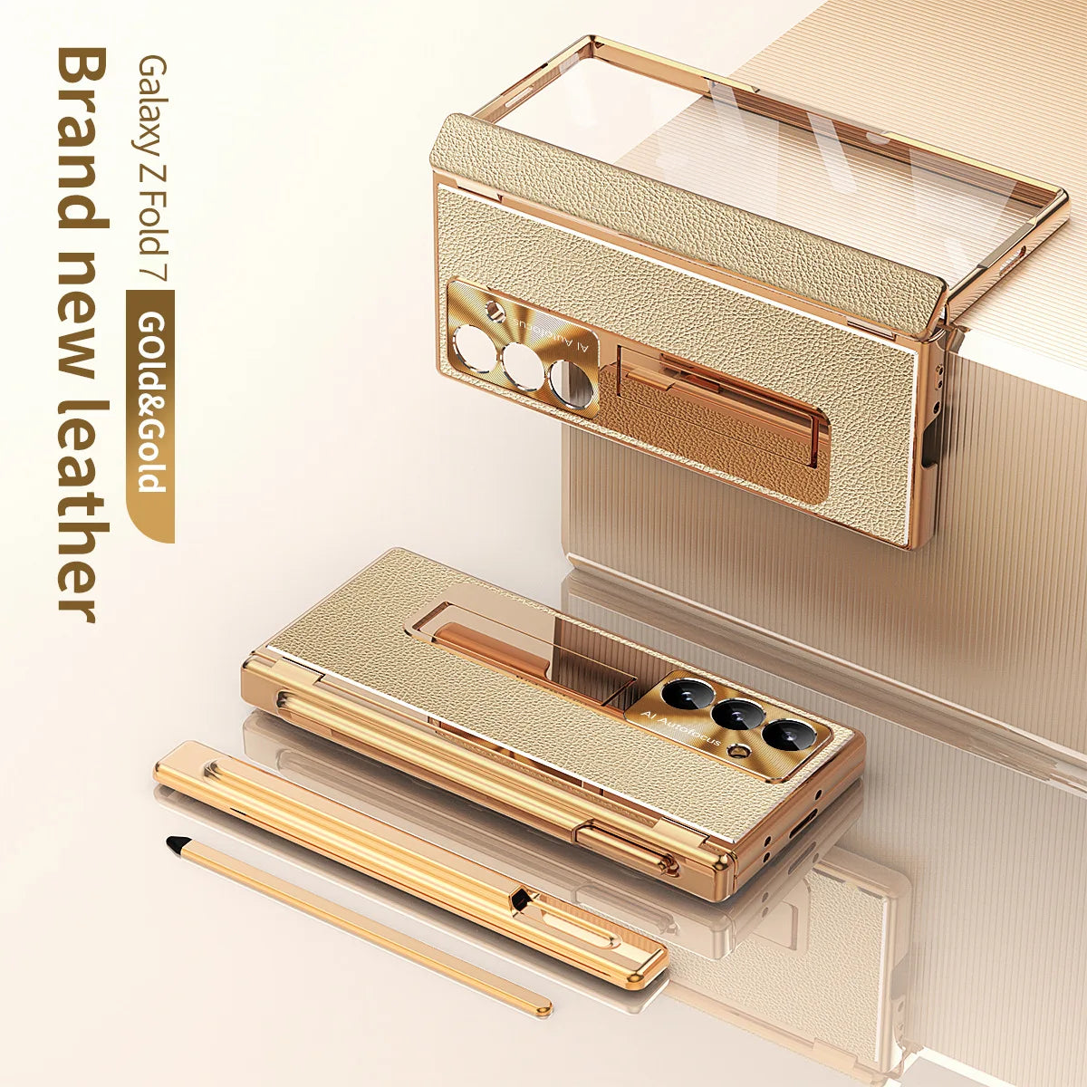 Samsung Galaxy Z Fold 7 Case with S Pen Slot & Hinge Protection Gold Gold China Mainland Tidesmit