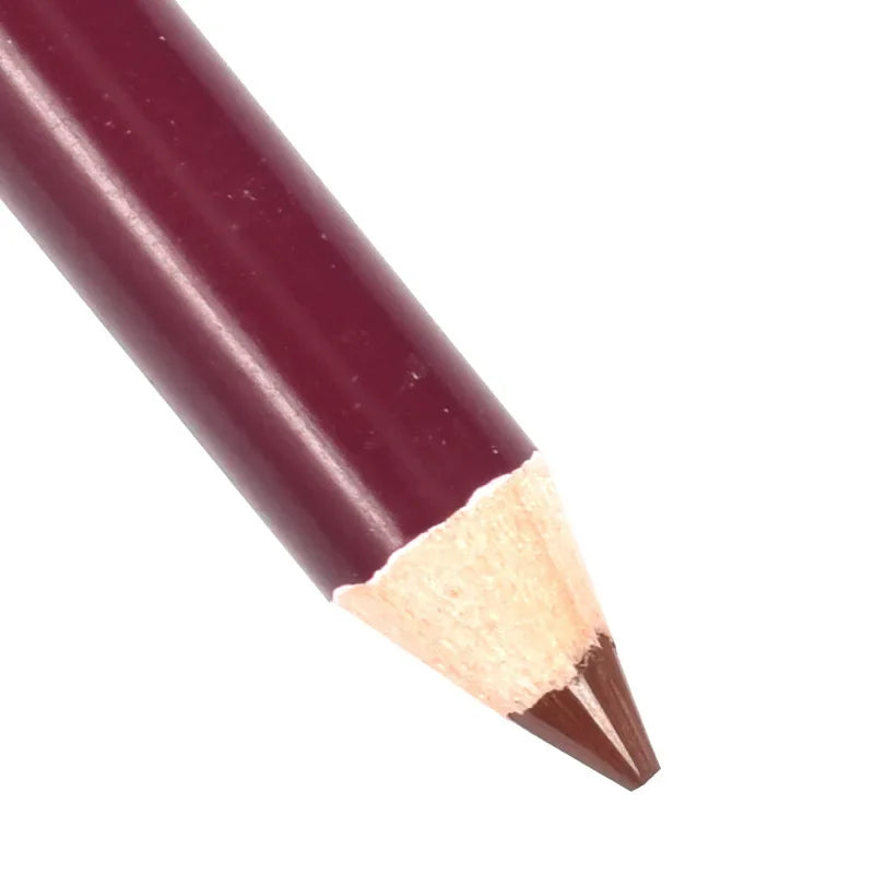 Dark burgundy waterproof lip liner pencil with a velvet matte finish for precise lip and eye makeup application.