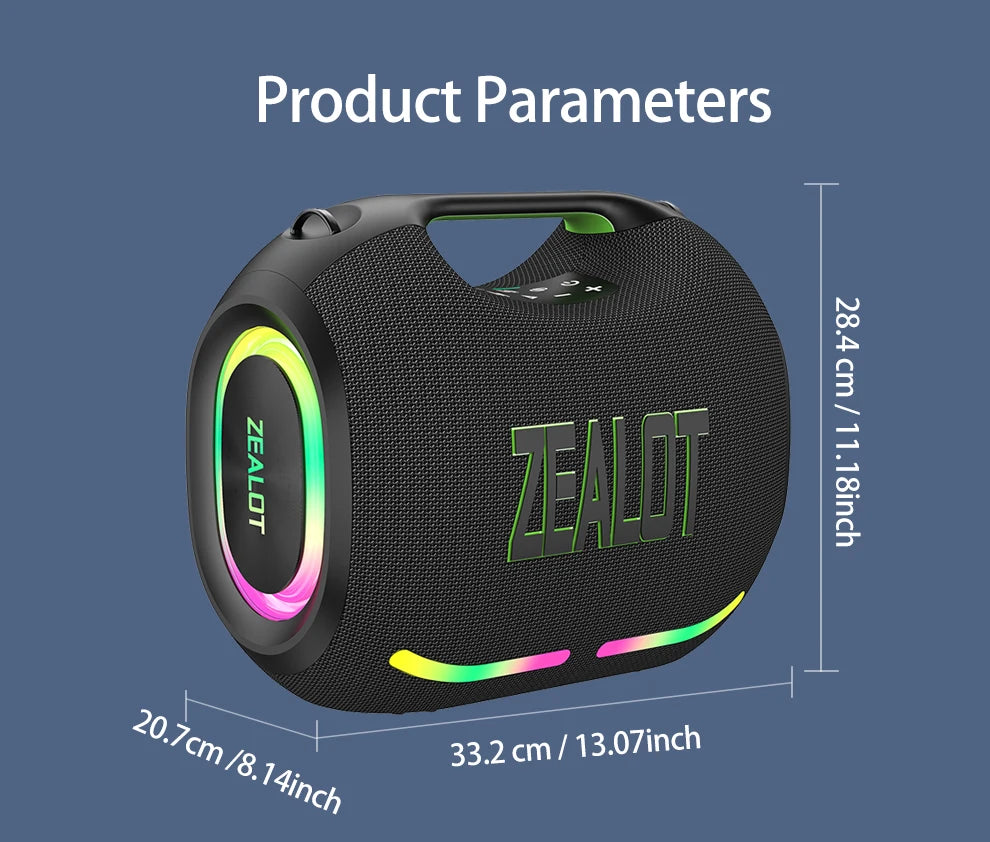 ZEALOT-ZE01 300W Big Power Wireless Speaker TWS Subwoofer Bluetooth Speaker High Volume Waterproof Portable Mobile Power HIFI Sound Qual Ultra-Long Battery Life
