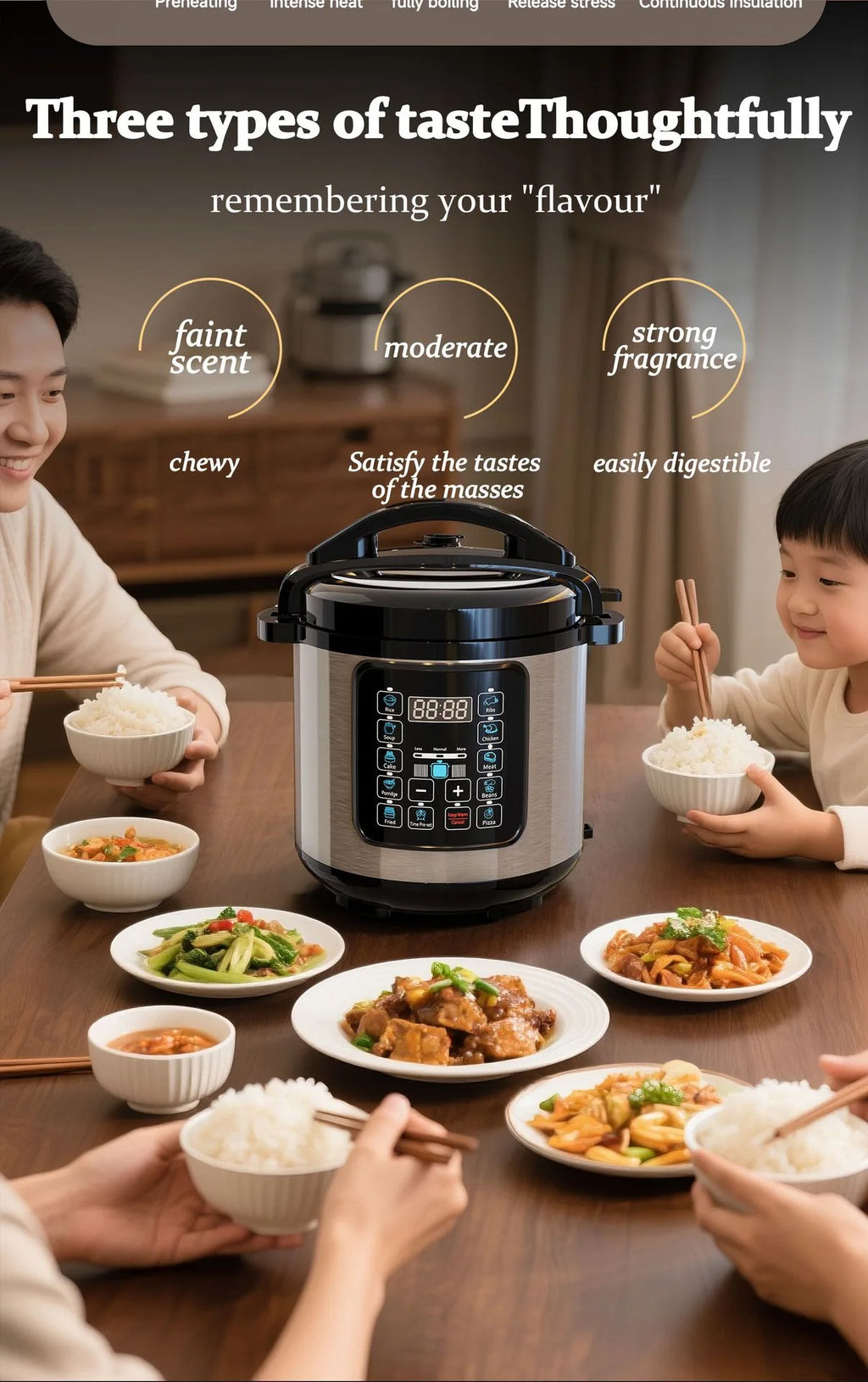 Electric pressure cooker with digital control panel and lid, stainless steel body