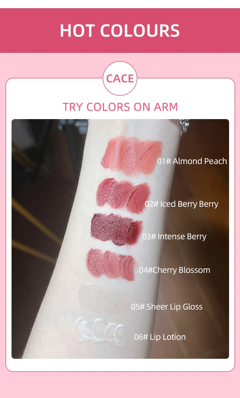 Tidesmit 4 color matte liquid lipstick set with lip plumper and necklace shade swatch detail