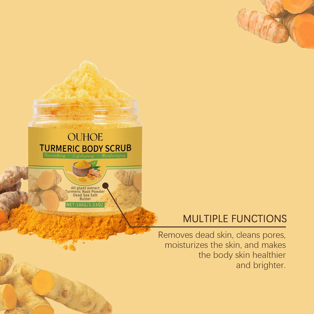 Turmeric Body Scrub for Women Men Lightening Exfoliate Remove Dead Skin Pore Cleansing Dark Inner Moisturising Smooth Skin Care