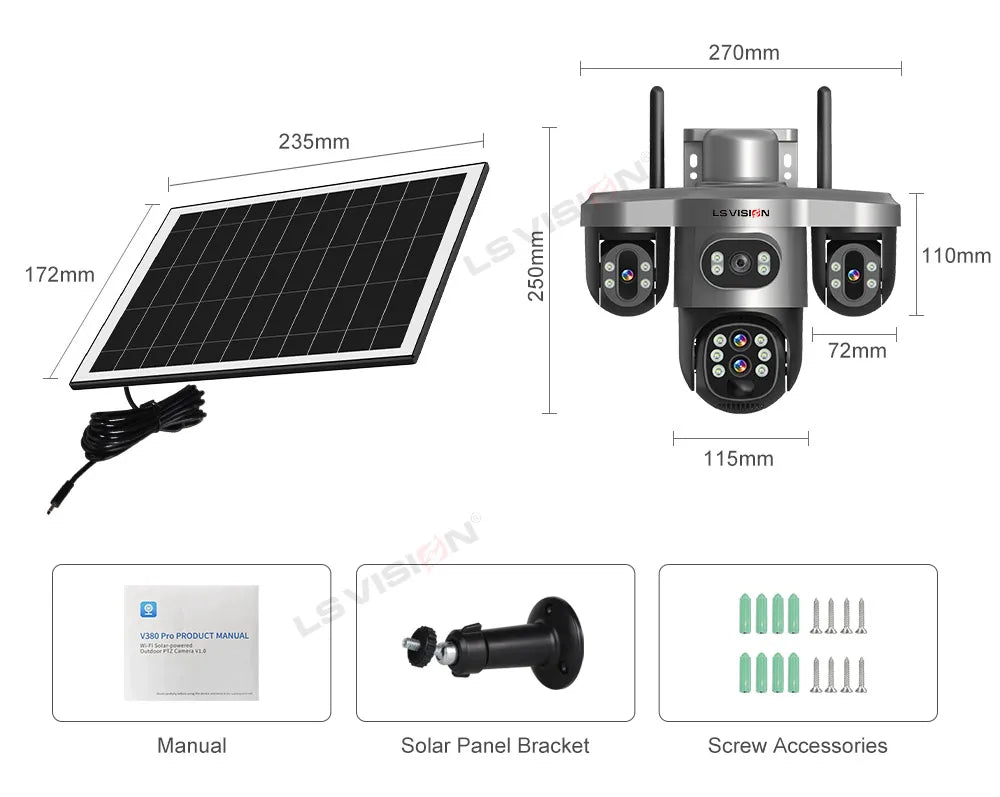 LS VISION 20MP 10X Optical Zoom 4G Solar Camera Outdoor WiFi Three Screen 3PTZ 360° Auto Tracking Security CCTV Camera V380 Pro
