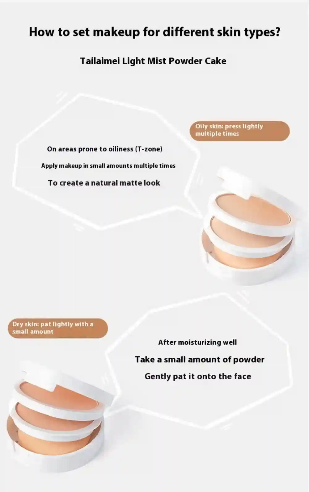 Tidesmit TLM TAILAIMEI matte two-way cake compact powder for oil control and lightweight full coverage face makeup