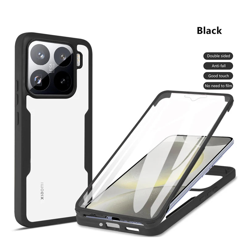 Black 360-degree shockproof case for Xiaomi Pro, featuring full-body armor protection and integrated screen cover.