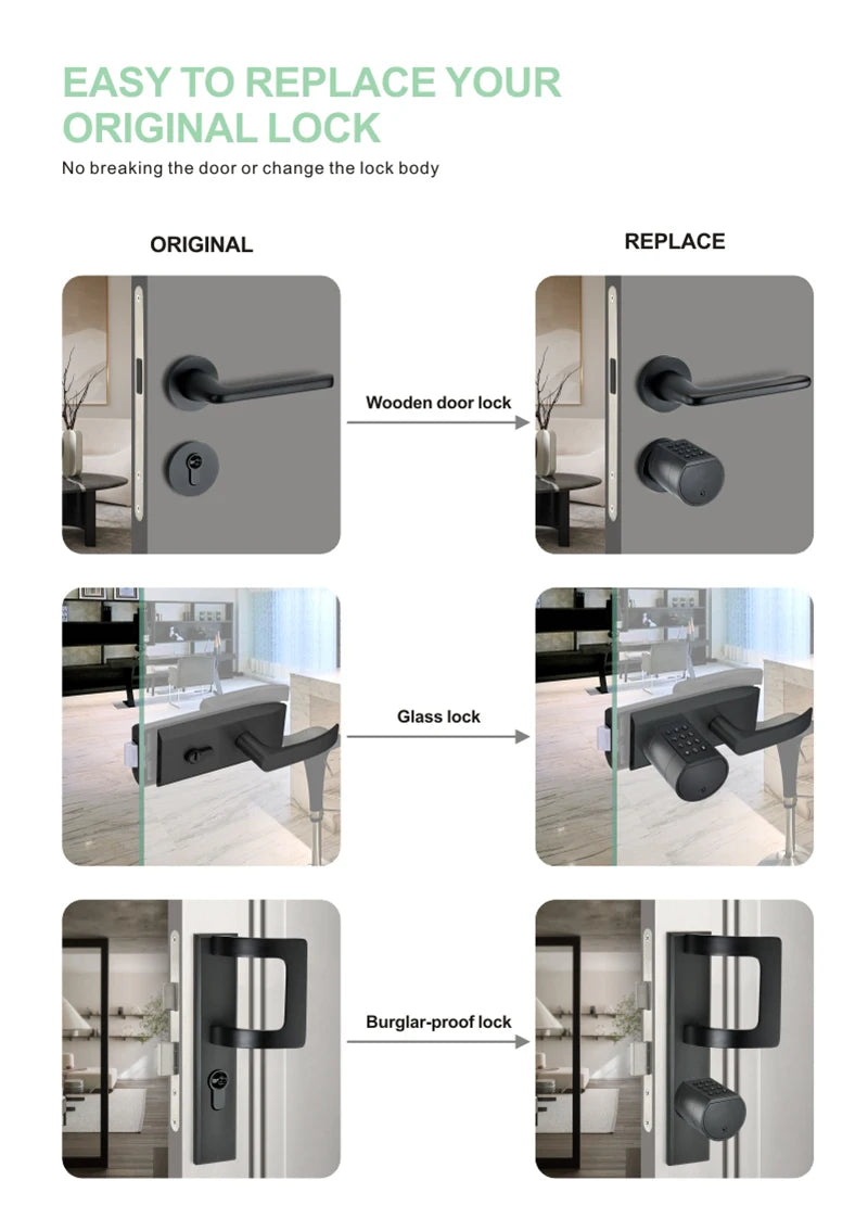 XSDTS Cylinder Electronic Smart Door Lock  Tuya APP Fingerprint Digital Keypad Key Card Remote Control Adjustable Home Apartment