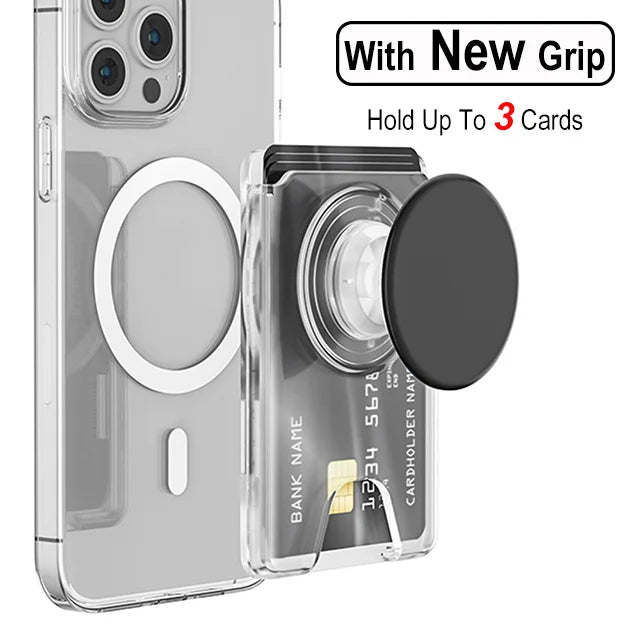 Magnetic Phone Wallet Case with Grip - Slim Shock-Absorbing Cover Transparent Black Tidesmit