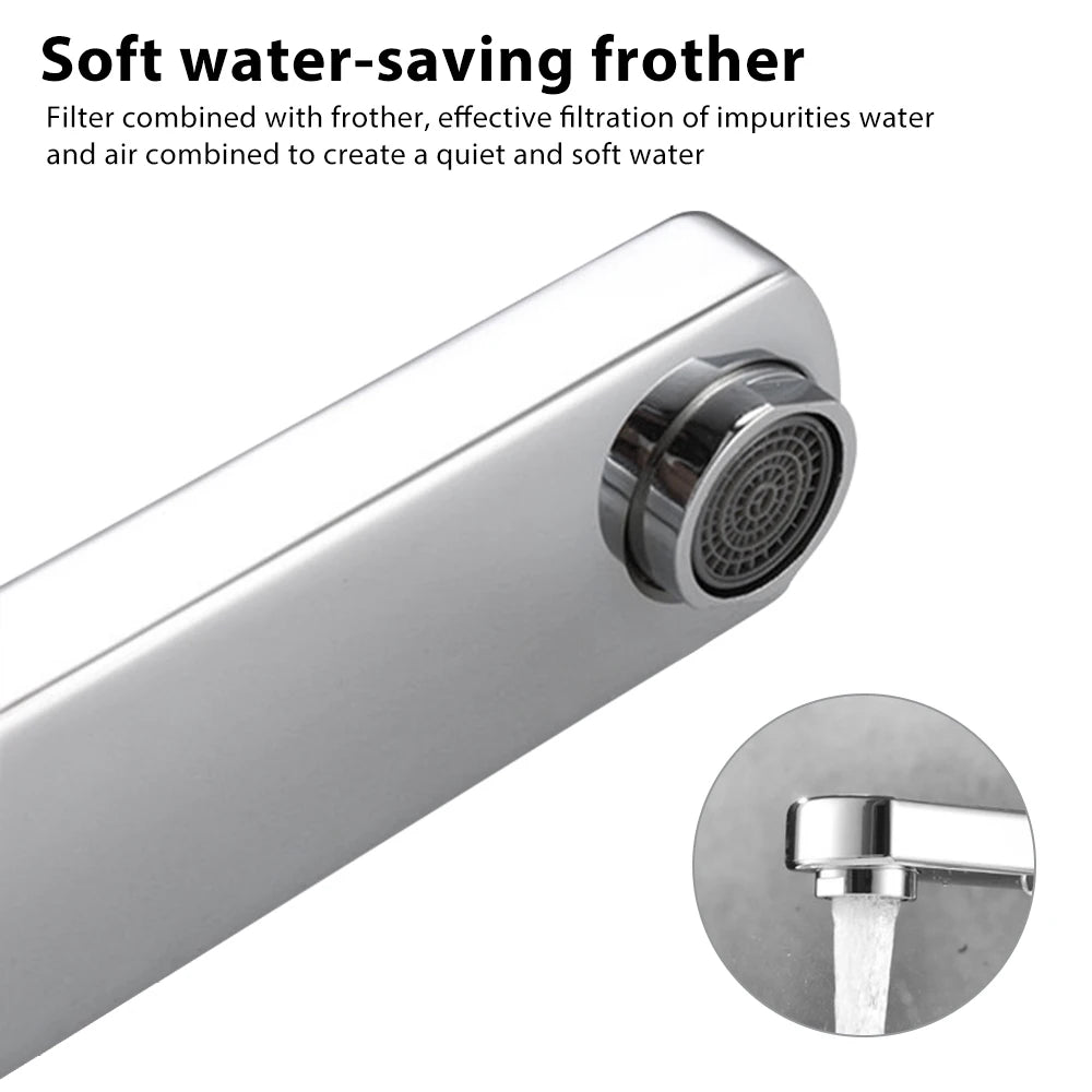 Single-Lever Washbasin Mixer in Brass for Cold and Hot Water, Deck-Mounted Single-Hole, 3-Layer Chrome Plating, 60cm Stainless Steel Hose, Honeycomb Aerator, Rust-Proof, Oxidation-Resistant, for Bathroom Sinks, Durable and Co