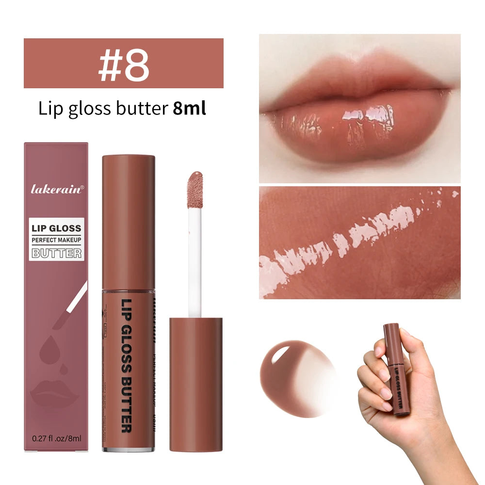 Non-stick butter lip gloss in shade #8, a moisturizing mirror-finish liquid lipstick with a glossy, long-lasting tint.