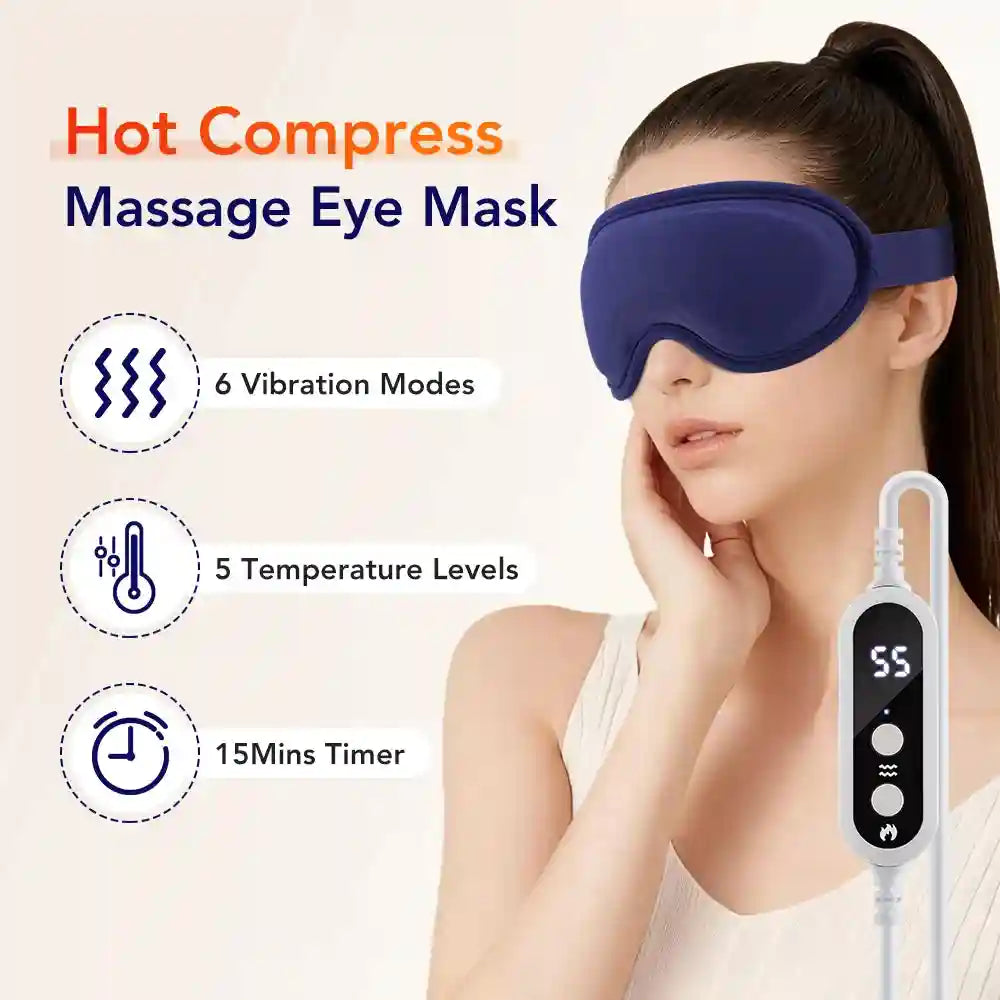 Electric Steam Eye Mask with 3D Vibration Massage - Blue Eye Massage Instrument Tidesmit