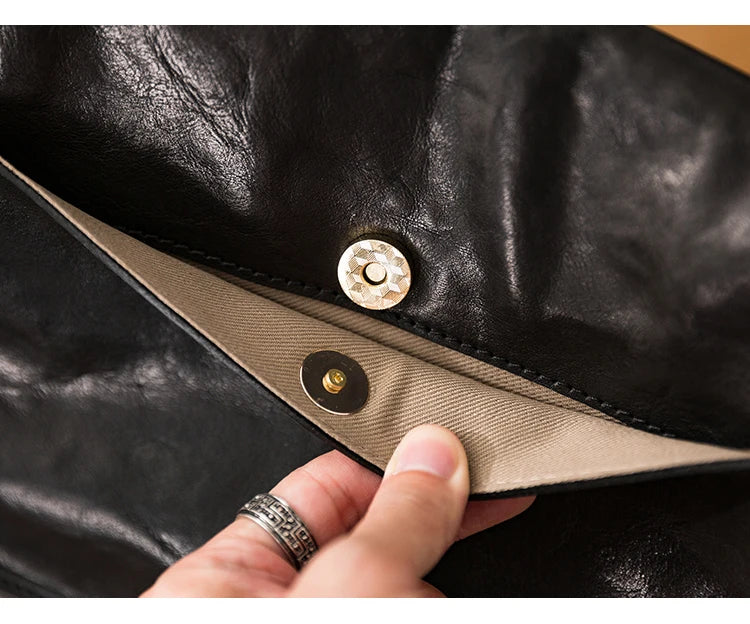 vintage designer handmade high-quality genuine leather men's messenger bag Outdoor casual cow leather work black shoulder bag