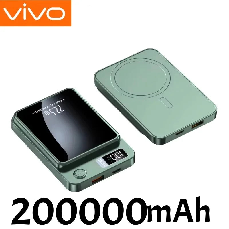 Magnetic Wireless Power Bank 50000mAh - Fast Charging USB-C Travel Battery Green 200000mAh Tidesmit