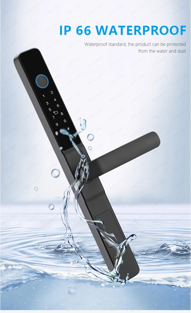 Slim 3.5cm Waterproof Aluminum Smart Door Lock with TTLock Bluetooth Fingerprint Password IC Card APP Control for Sliding Doors