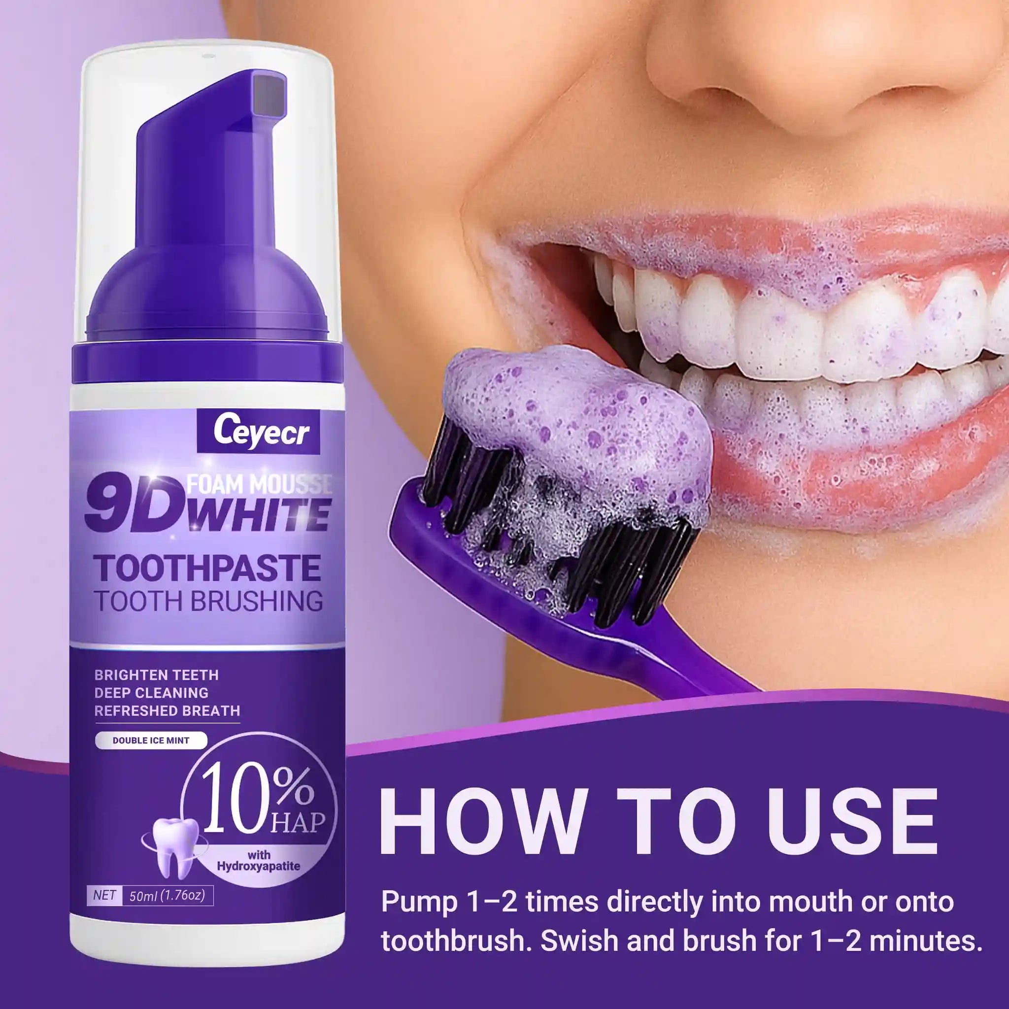 Tidesmit 9D white mousse toothpaste for effective teeth whitening and stain removal for fresh oral care