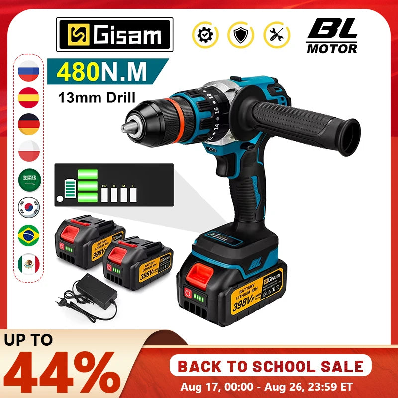 13mm 480N.M Brushless Electric Impact Drill Cordless Drill Electric Screwdriver DIY Driver Power Tool for Makita 18V Battery Pin