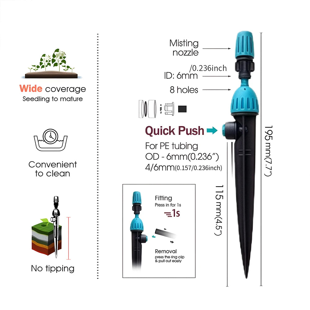 3/8" 12mm PE Hose 360° Adjustable 2-in-1 Misting Quick Connect Sprinkler Micro Dripper Sprayer Garden Irrigation Watering System