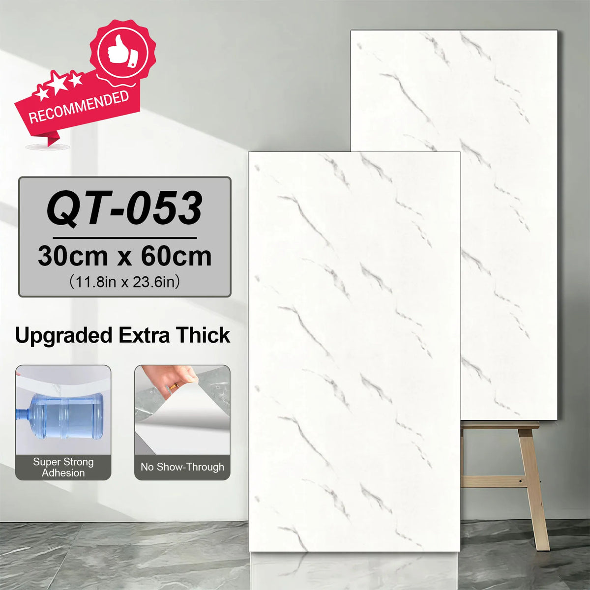 Self-adhesive white marble tile sticker, 30 x 60 cm