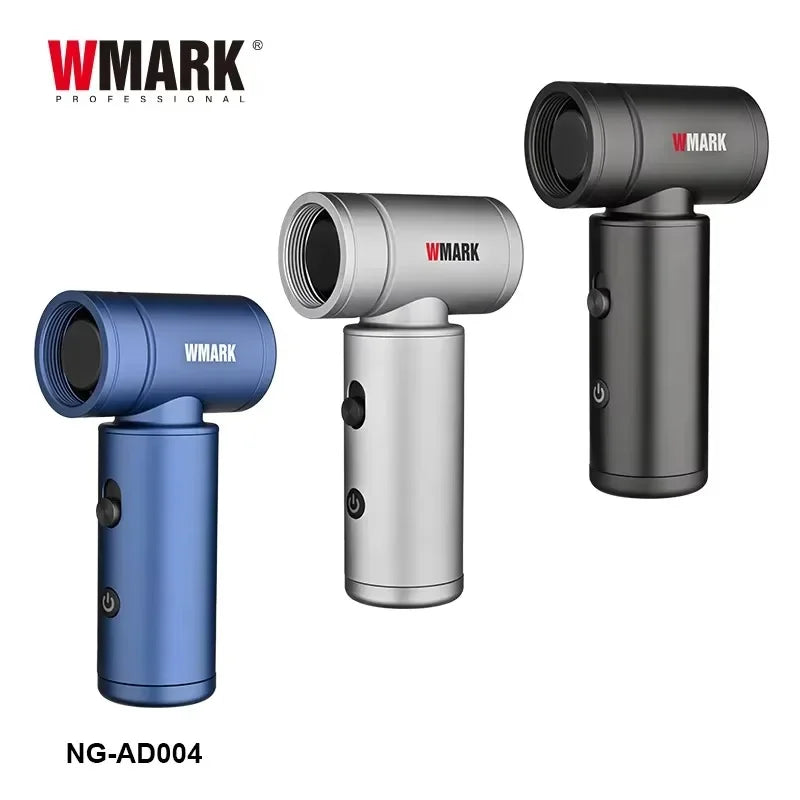 WMARK NG-AD004 handheld vacuum and hair dryer in blue, silver, and black with compact, professional design.
