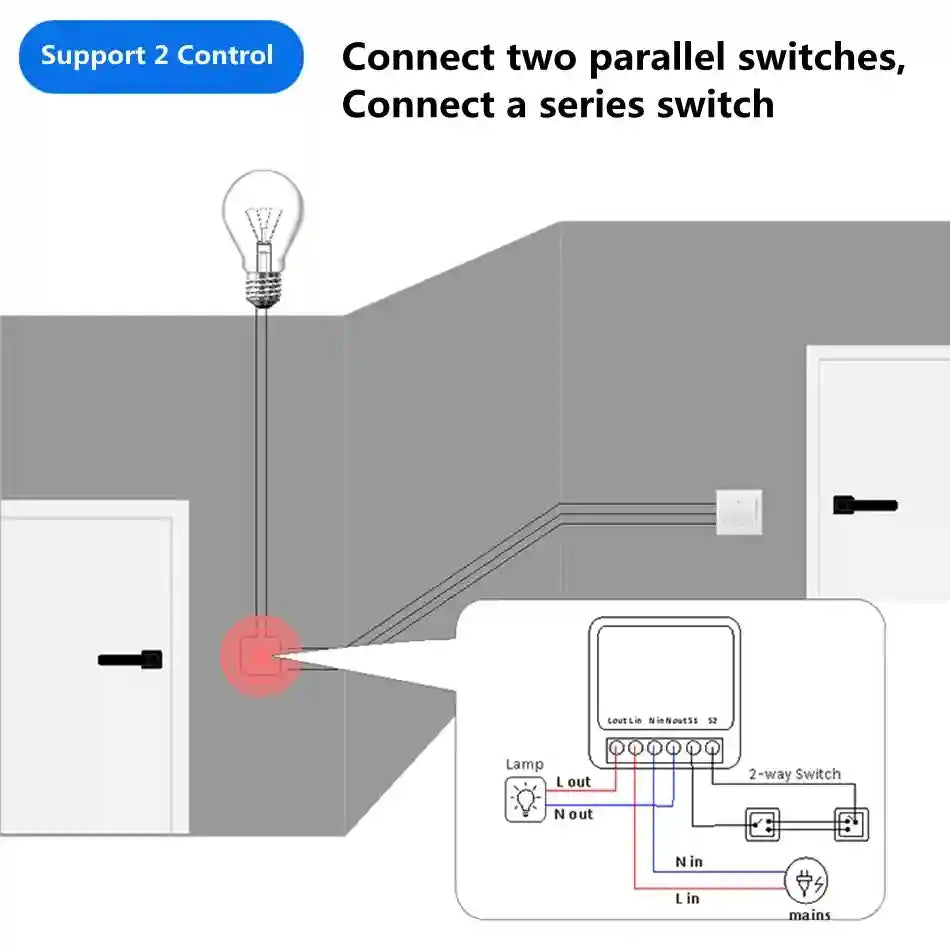WiFi Smart Switch 16A Module – 2-Way Alexa and Google Home Compatible Tidesmit