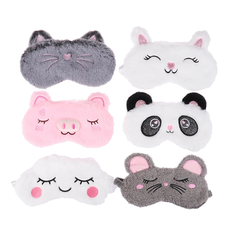 1PCS Plush Cute Grey Cat Eye Mask Sleeping Mask Eye Shade Cover Blindfold Eyeshade Eyepatch Suitable for Travel Home Gift