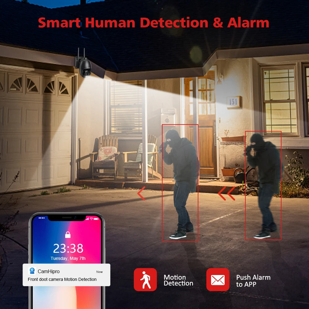 HD 8MP WIFI/4G SIM Card/POE Surveillance Camera 10X Digital Zoom AI Humanoid Detection Auto Tracking 2.8mm 8mm Dual Lens Camera