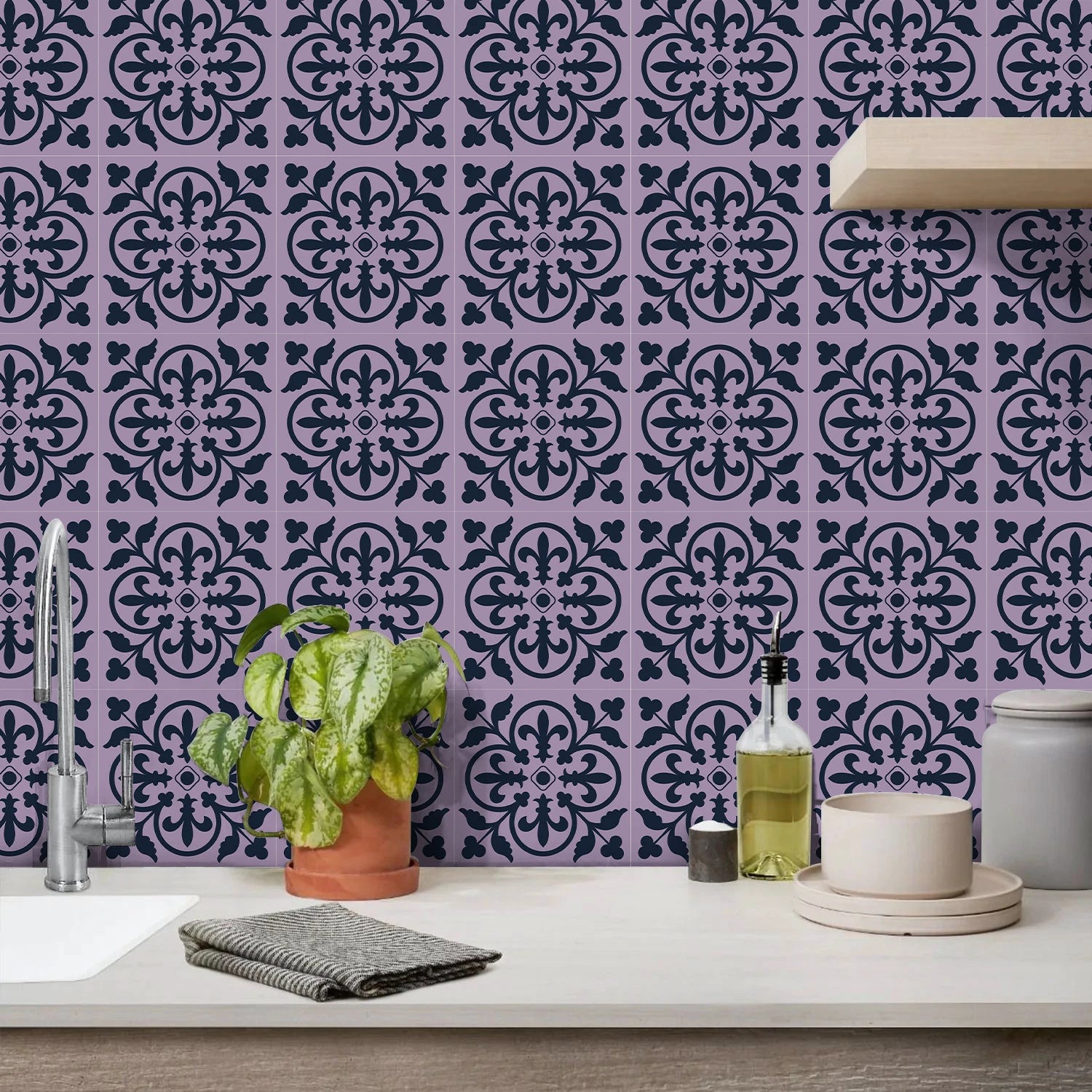 15x15cm Moroccan Style Peel and Stick Tile Stickers, Self Adhesive Waterproof Wall Decor for Kitchen Bathroom (ART Series)
