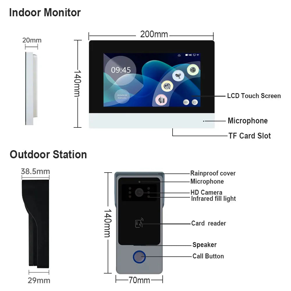 New Tuya Smart 2-wired Doorbell Wifi Video Intercom System with APP Remote IC Card Unlock 1080P 7inch Touch Screen