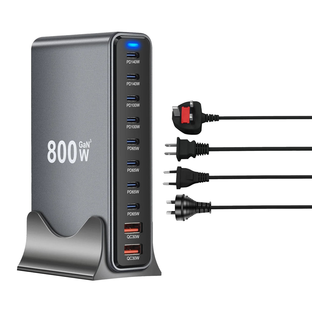 800W 10-Port USB-C Desktop Charging Station - Multi-Device Power Hub Tidesmit