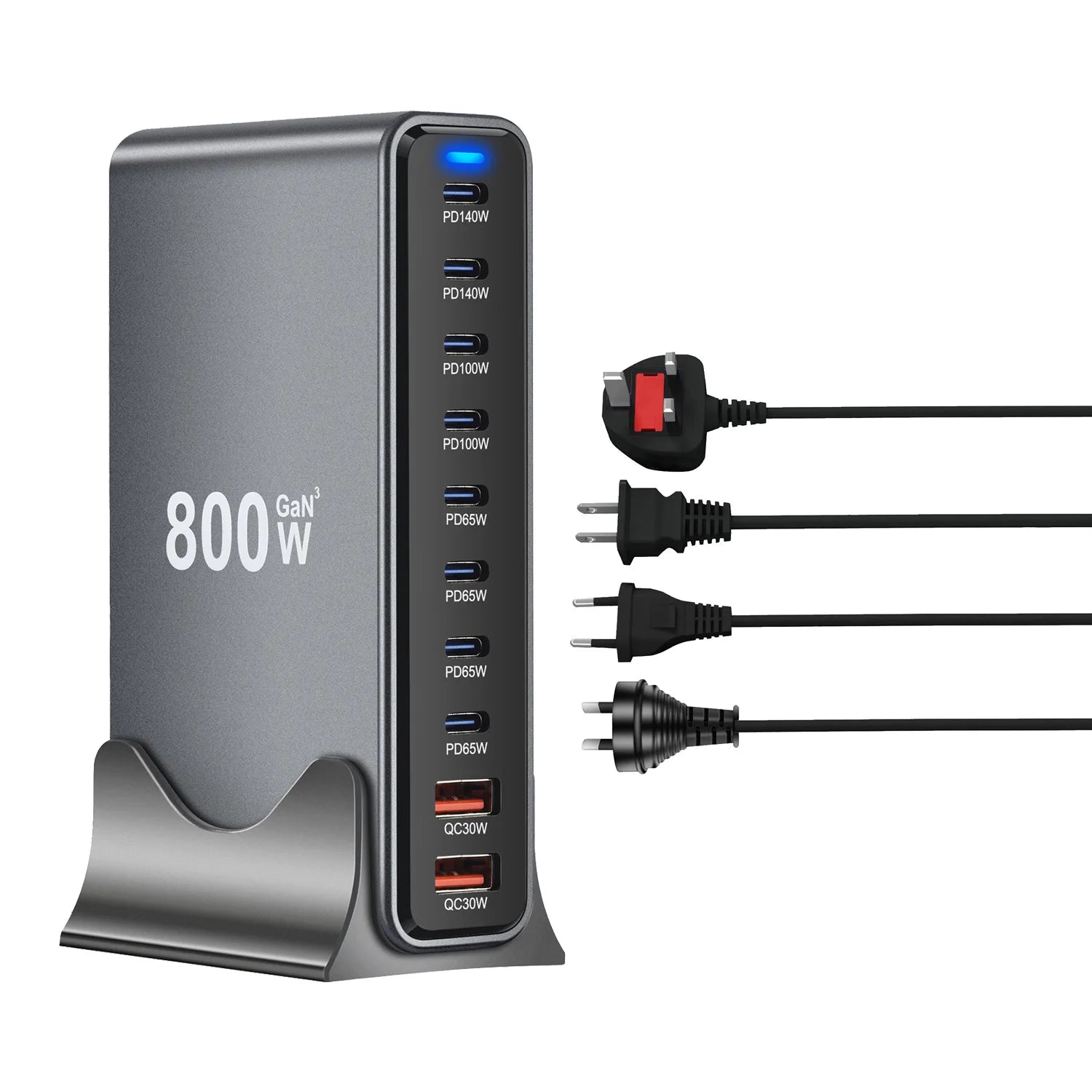 800W GaN 10-Port USB-C Desktop Charger - Fast Multi-Device Power Station Tidesmit