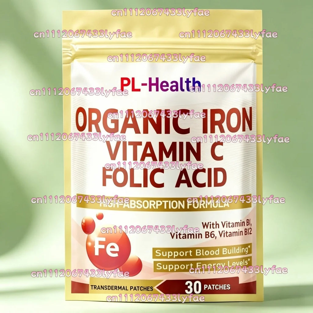 30 Patches Iron Transdermal Patches with Vitamin C, Folic Acid Vitamin B6, Vitamin B12 - Support Blood Building