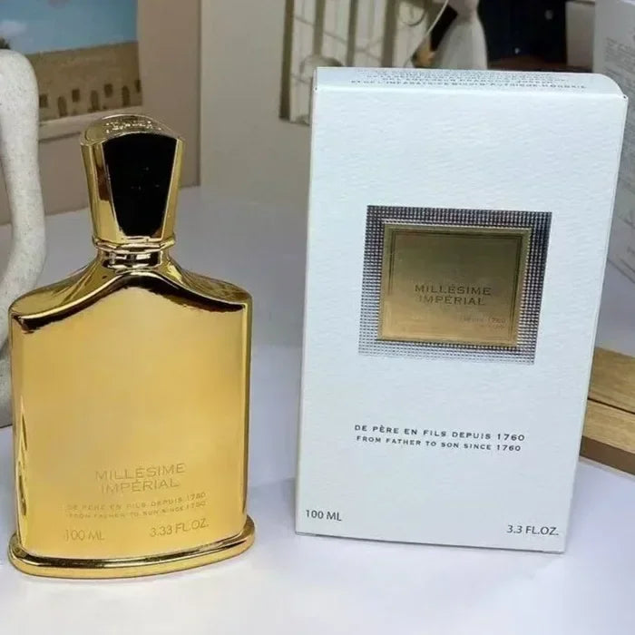 Creed Millesime Imperial 100ml parfum: luxury gold bottle, unisex fruity-salty fragrance, lasting designer cologne.