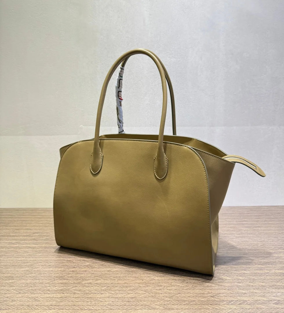 2026 high-quality genuine leather Marlo 12 inch 14 inch saddle leather tote bag, women's shoulder bag, high-end leather texture,