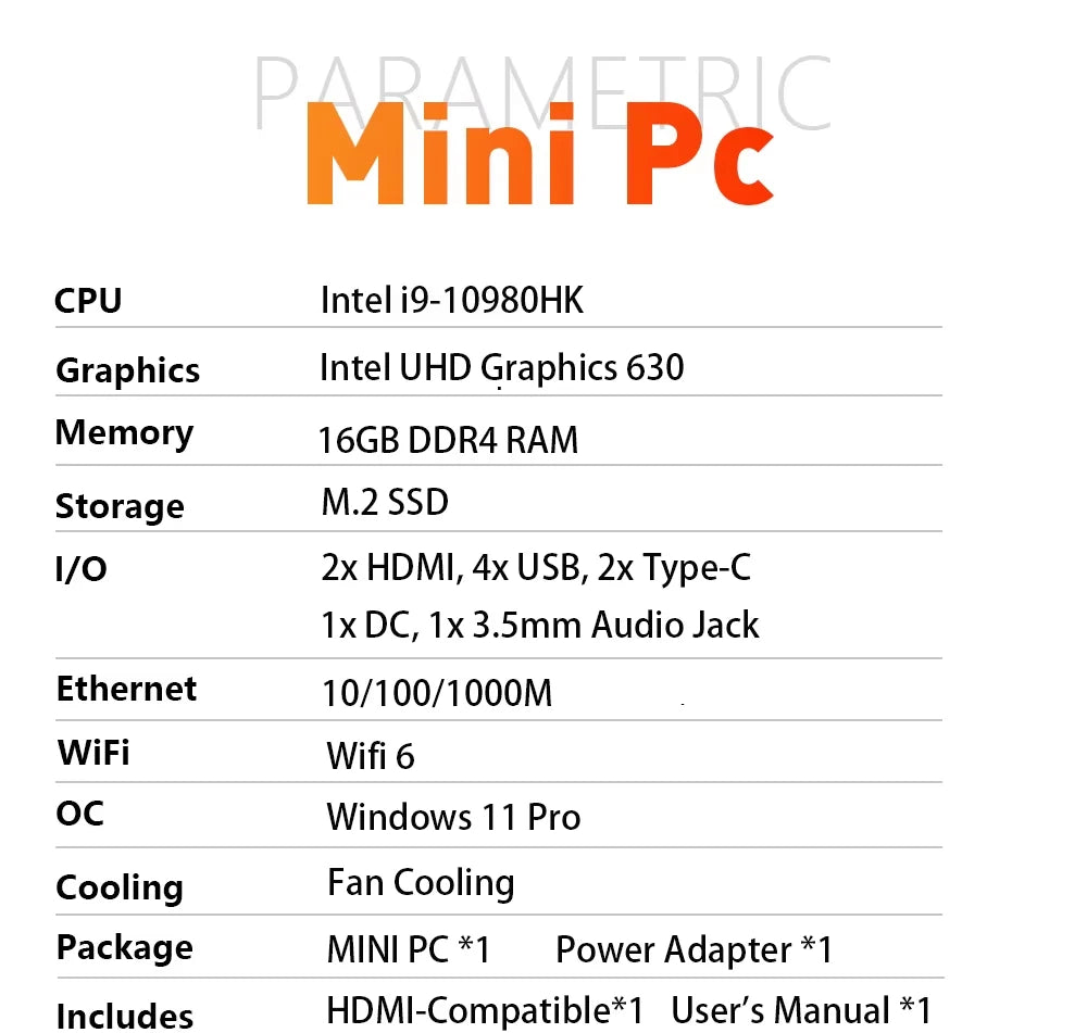 2026 Intel Core i9 10980HK Portable i9 Mini PC Computer Windows 11 32GB 1TB Gaming Computer WiFi 6 USB Portable Mini Desktop PC
