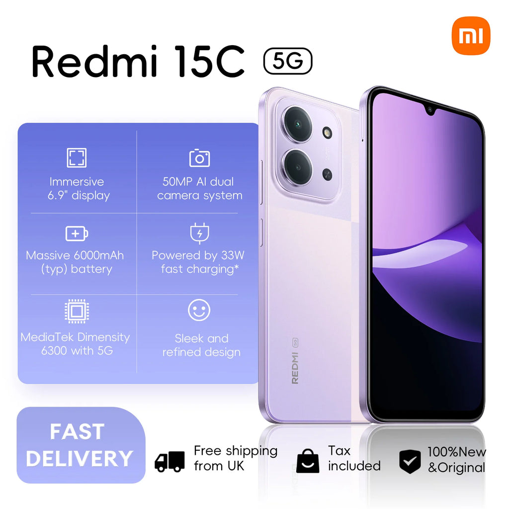 Redmi 15C 5G Smartphone 128GB - 6.9 Inch Display - Purple AE Tidesmit