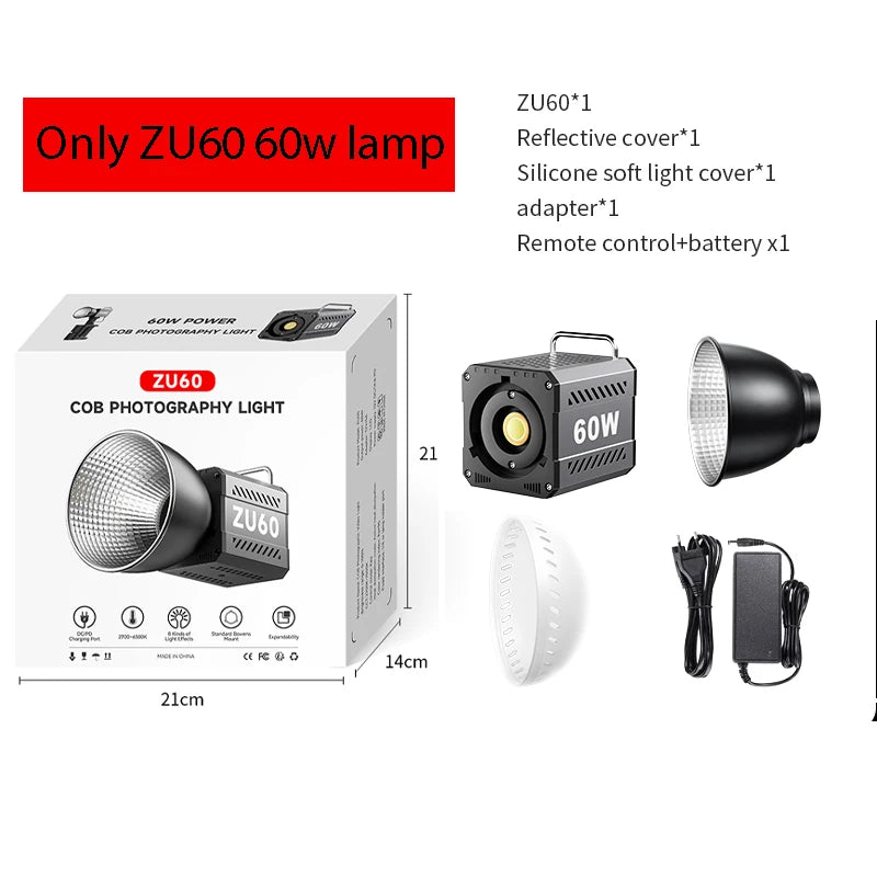LED Video Light 60W-80W Bi-Color COB Studio Lamp for Content Creation ZU60 60W Tidesmit