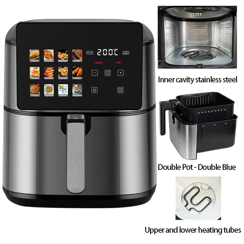 Factory Portable  Electric Multifunction Fully Automatic Stainless Steel  Smart Square  air Fryer Oven, 10L Large Capacity 1800W