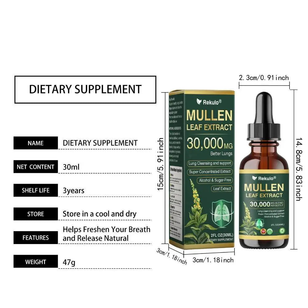 Fast Absorption Lung Clean Drops Natural Mullein Leaf Extract 30000mg Daily Respiratory Care Drops