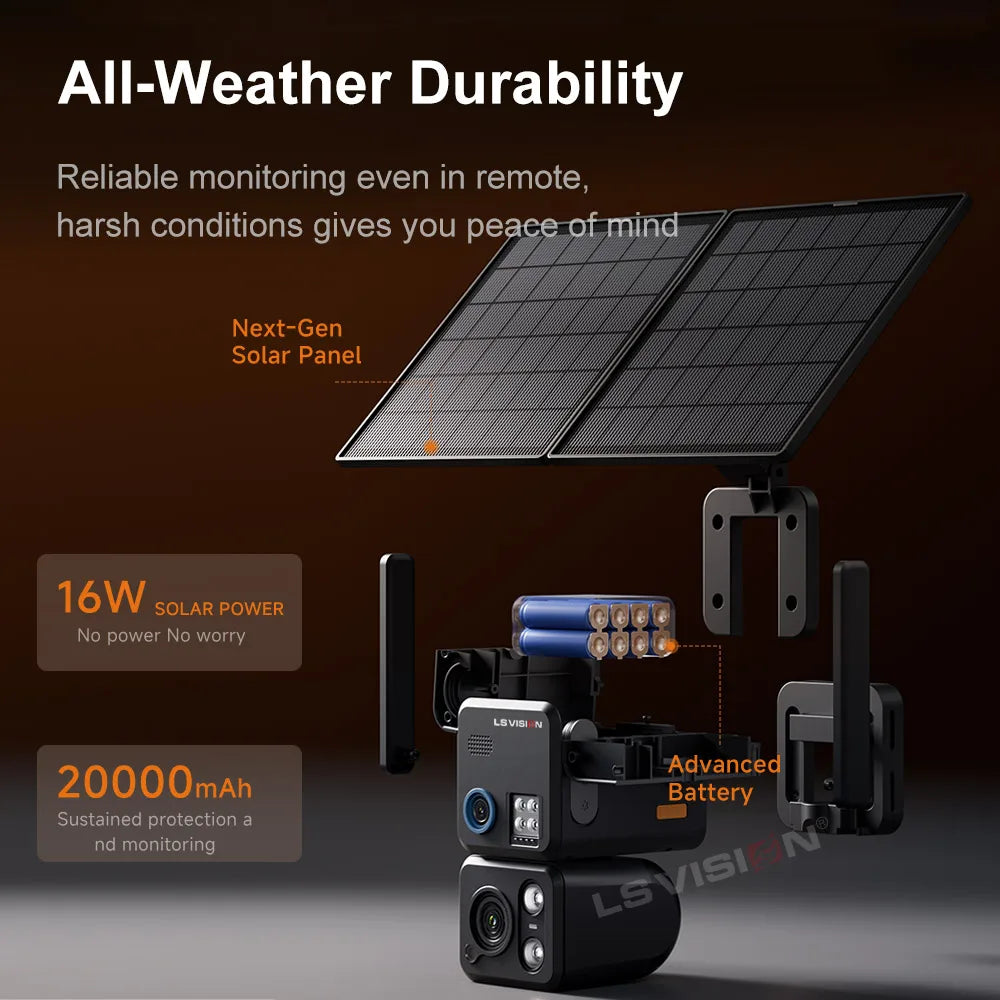 LS VISION 24/7 Recording 4g Sim &Wifi Security Camera Outdoor AOV 20 Watt Solar Panel Cctv AI Detection Cam For Villas Estates