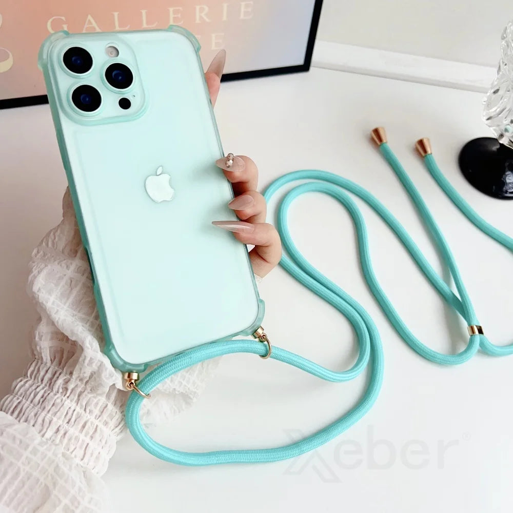 Crossbody iPhone Case with Lanyard - Shock-Absorbing Protective Cover Green Case & Strap Tidesmit