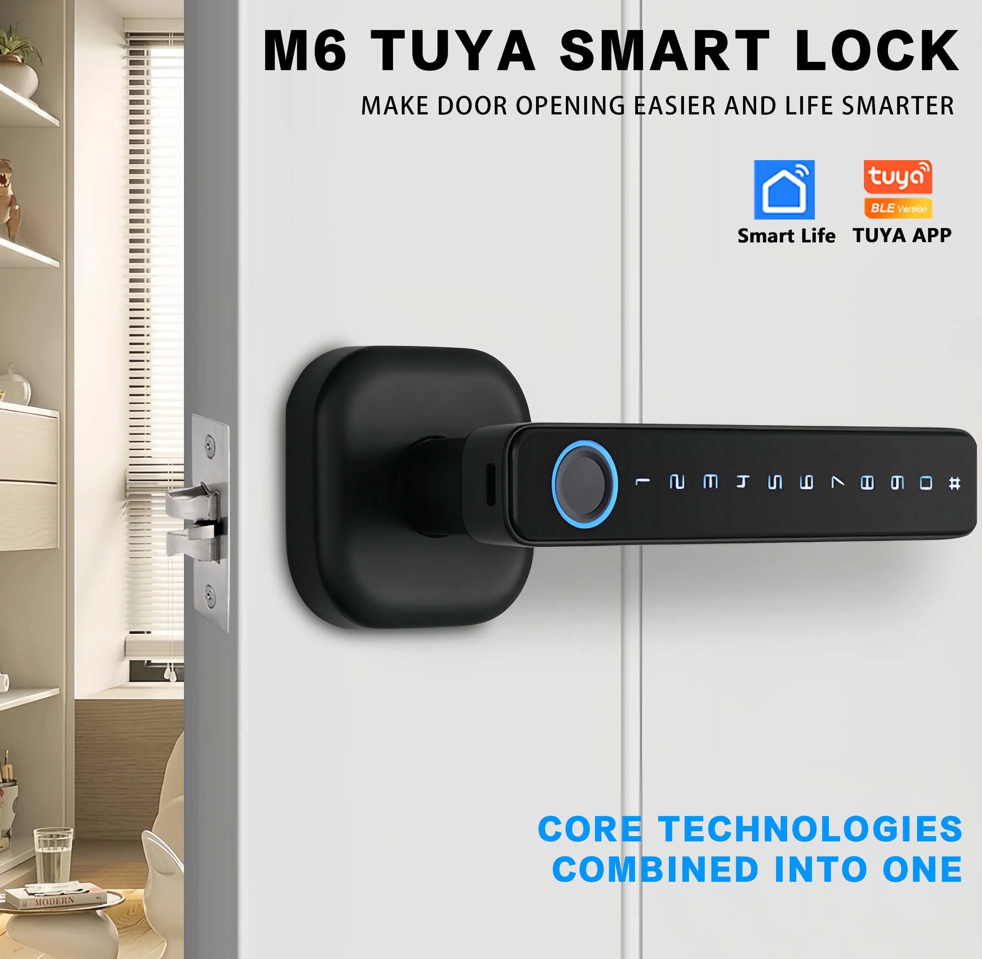 Fingerprint Door Lock: Tuya Bluetooth Smart Entry - M6 Series Tidesmit