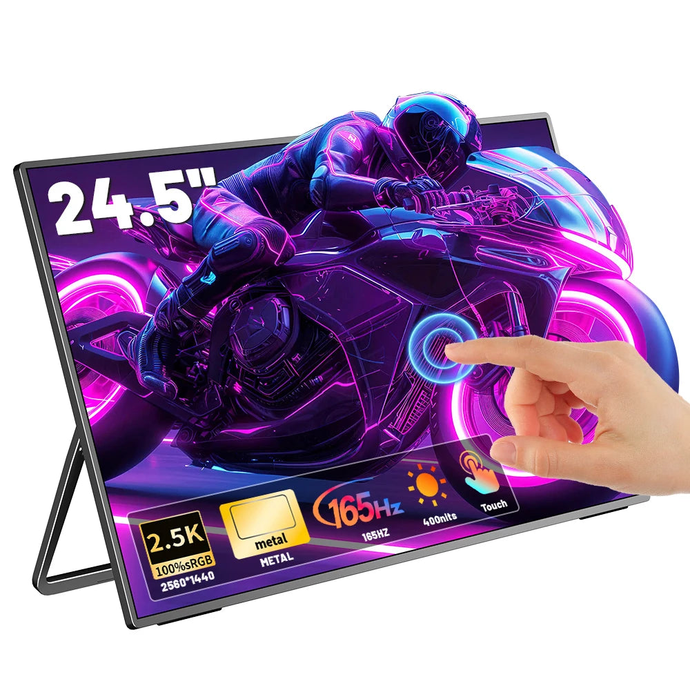 SIBOLAN 24.5" 165Hz Touch Portable Gaming Monitor Non-touch Optional 2560*1440P External Display TYPE-C HDMI for Laptop Mini PC