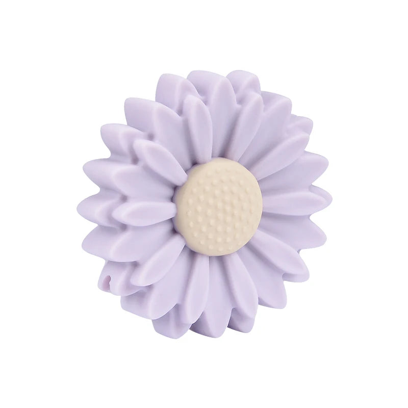 Lavender flower silicone baby teething toy for soothing relief.